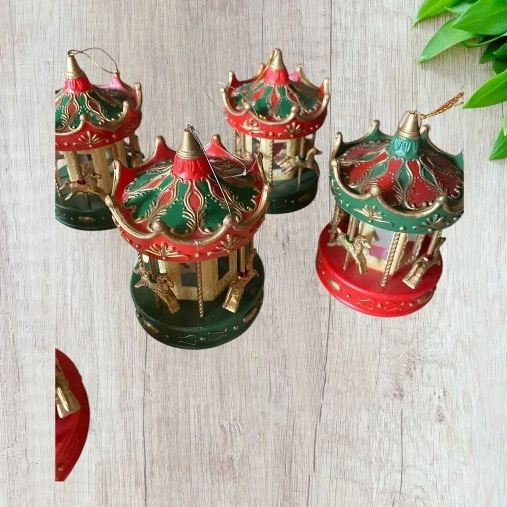 VTG 1990s Plastic Carousel Christmas Ornaments Set of 6 plus
